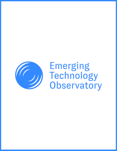 The words Emerging Technology Observatory in light blue font next to ETO favicon
