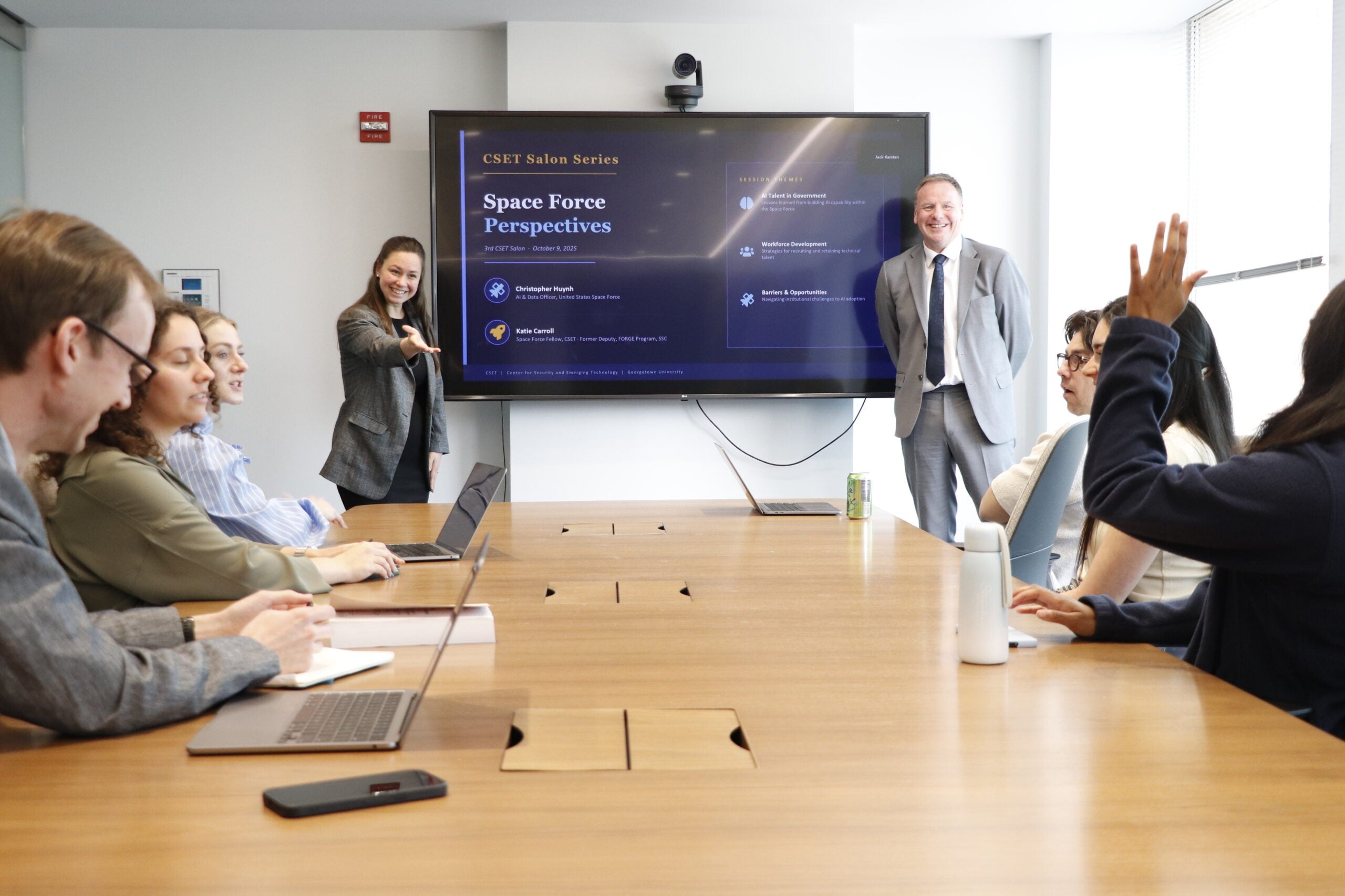 Maj. Katherine Carroll presenting at a CSET Salon series event