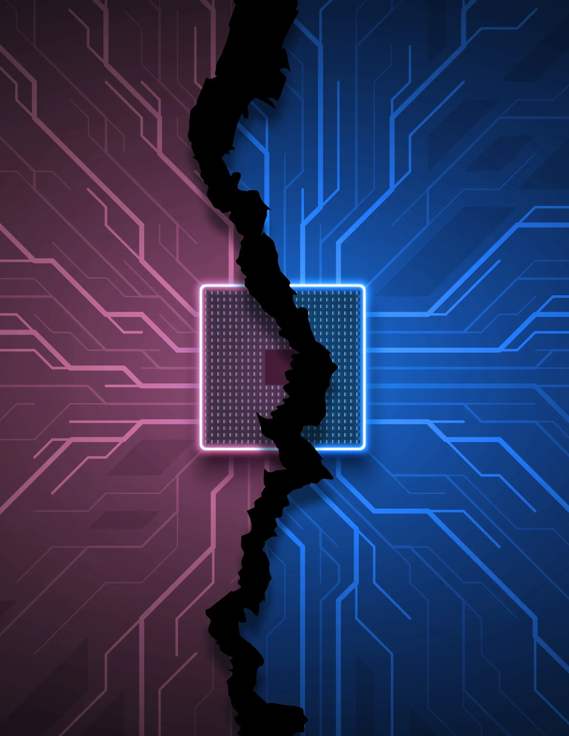 Image of a chip divided by red and blue