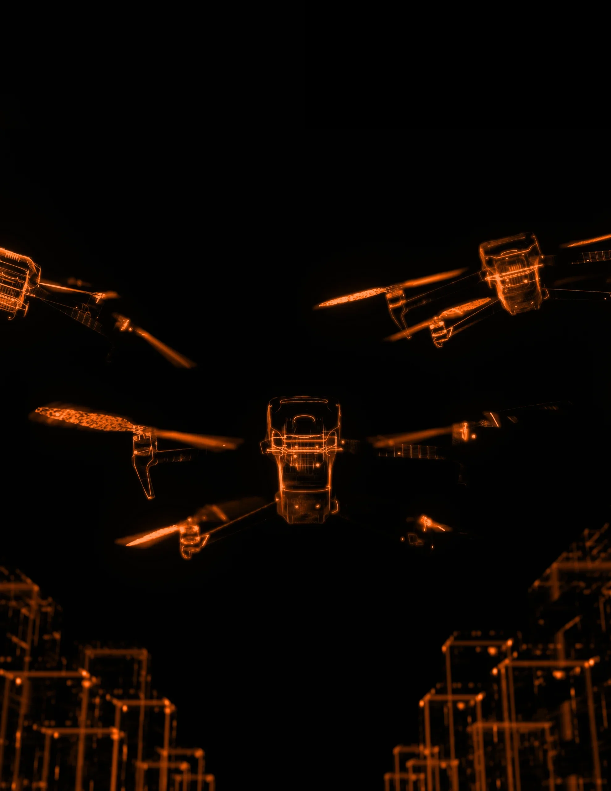 Image of drones in a technology orange theme.