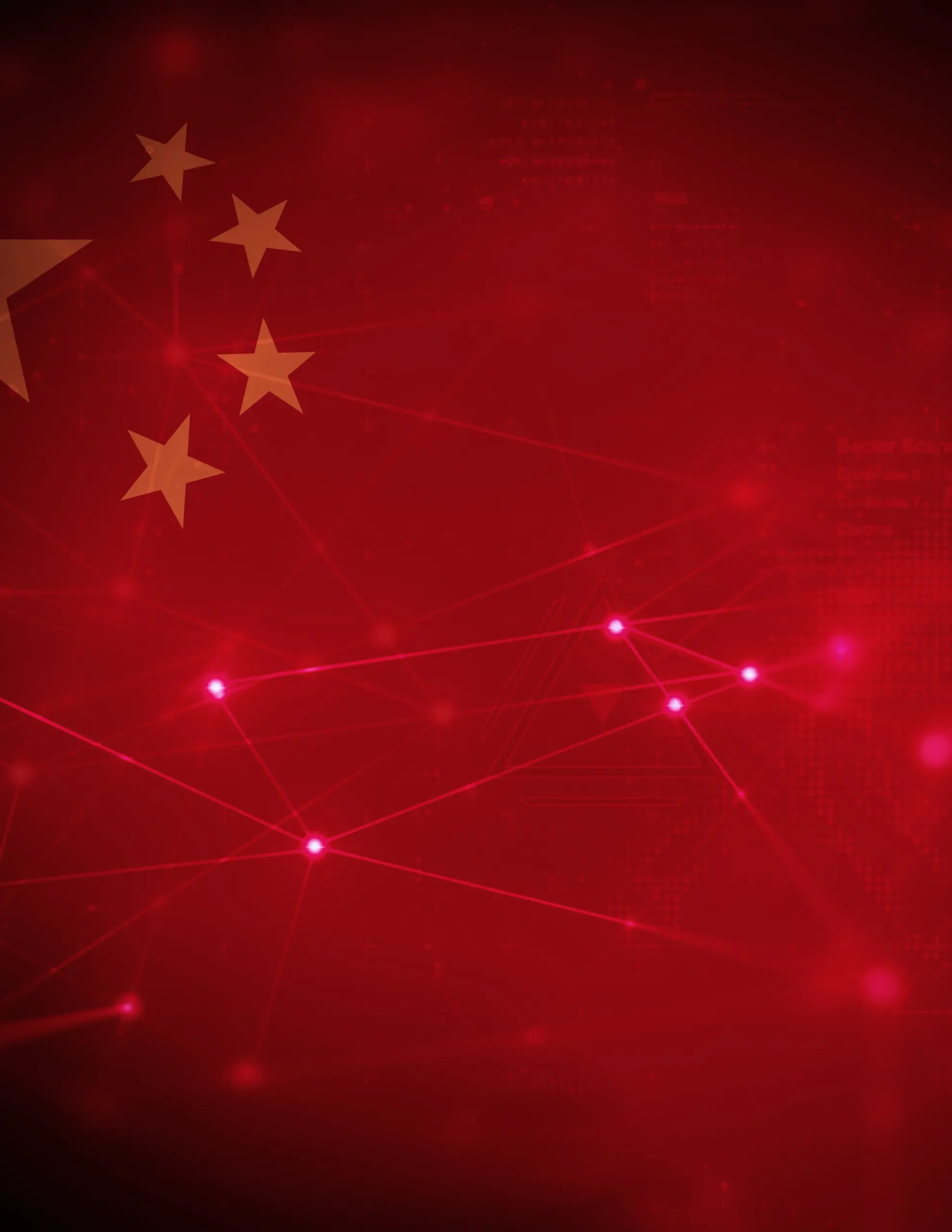 Image of the Chinese flag with a tech overlay