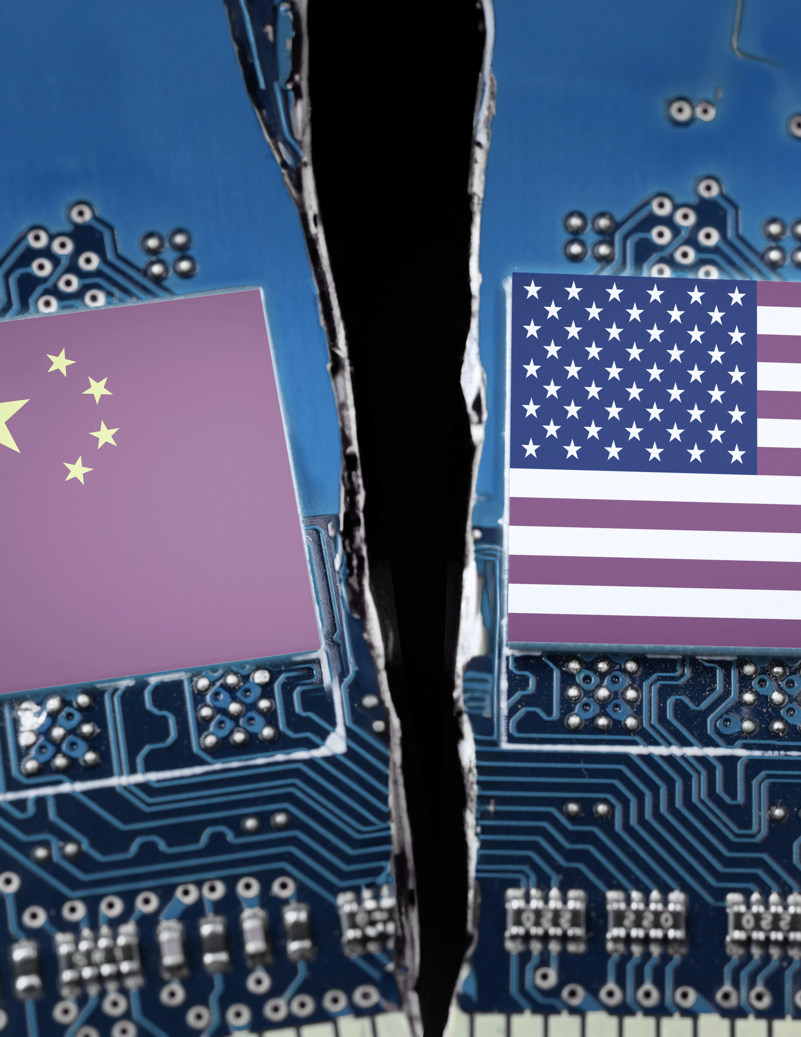 Image of USA and China splitting on motherboard