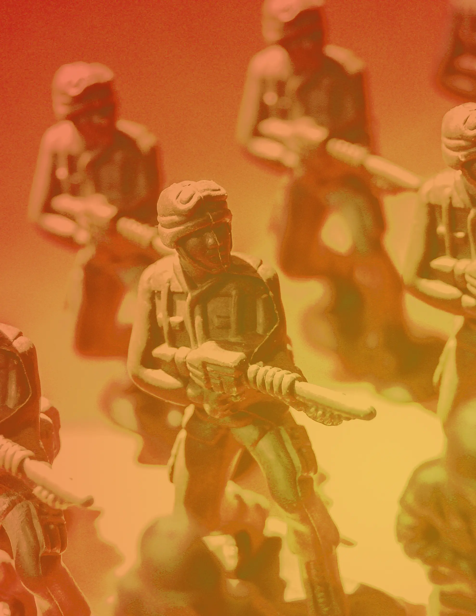 Image of toy soldiers with a red and yellow overlay