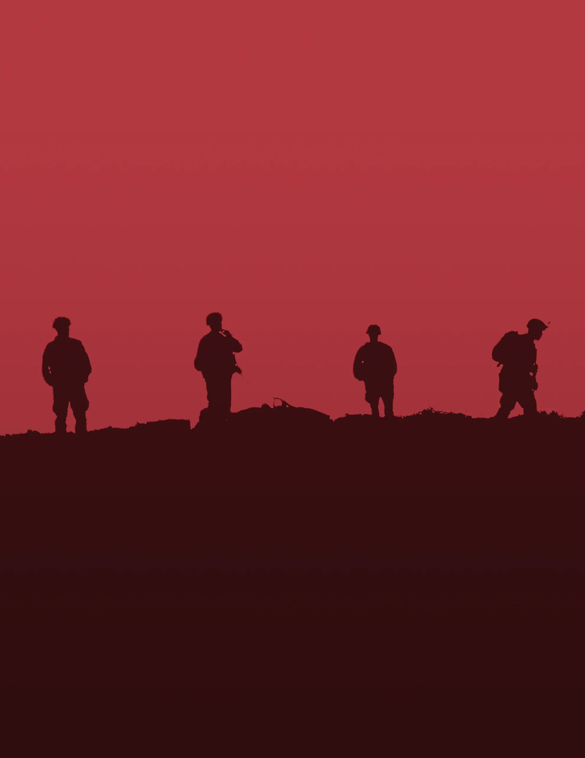 Silhouette of soldiers with a red background