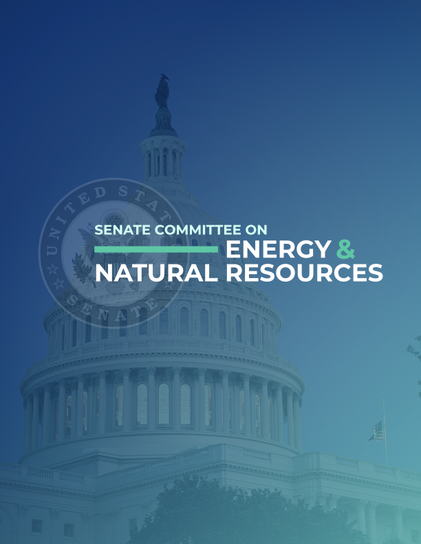 U.S. Capitol building with a blue overlay with the Senate Committee on Energy and Natural Resources Logo