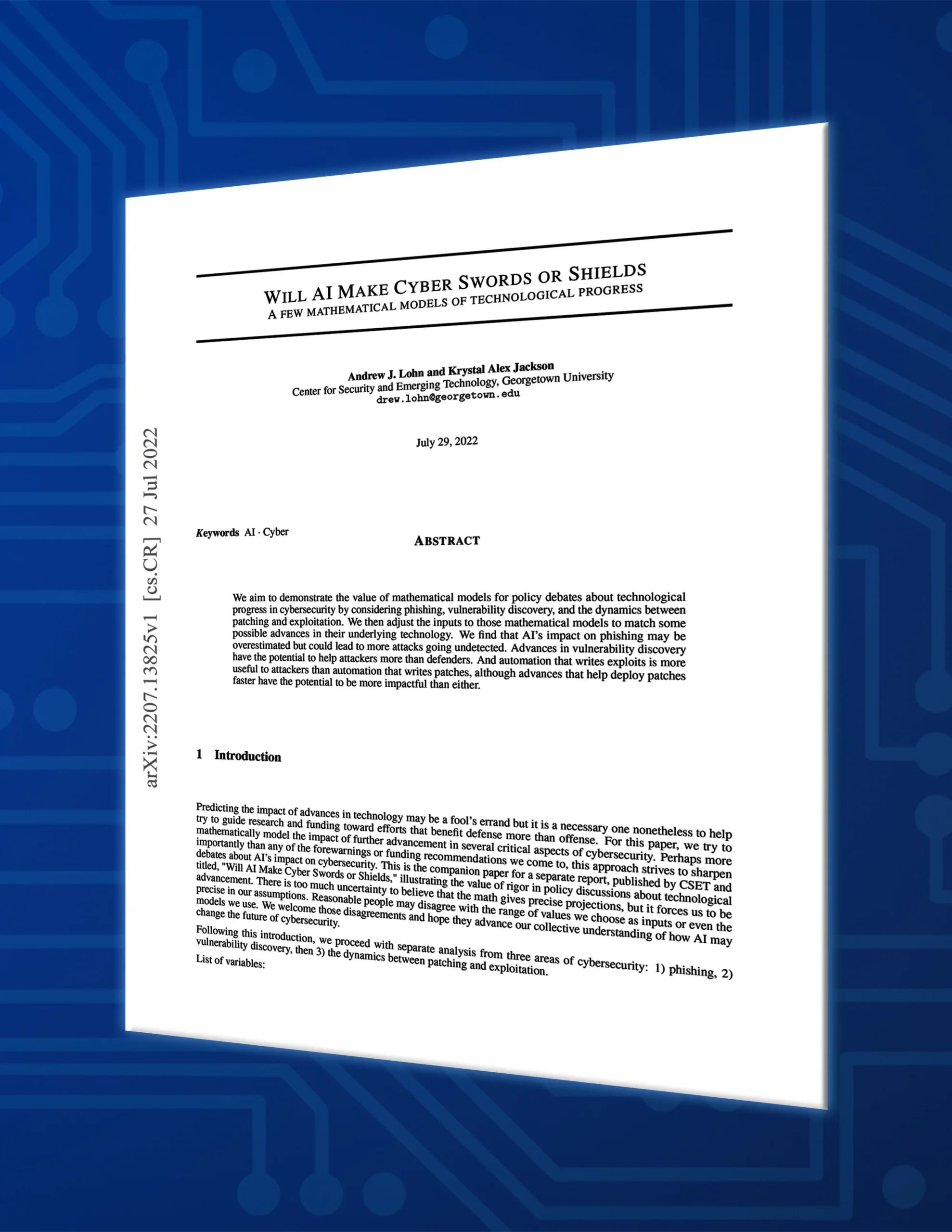 Will AI Make Cyber Swords or Shields: A few mathematical models of technological progress